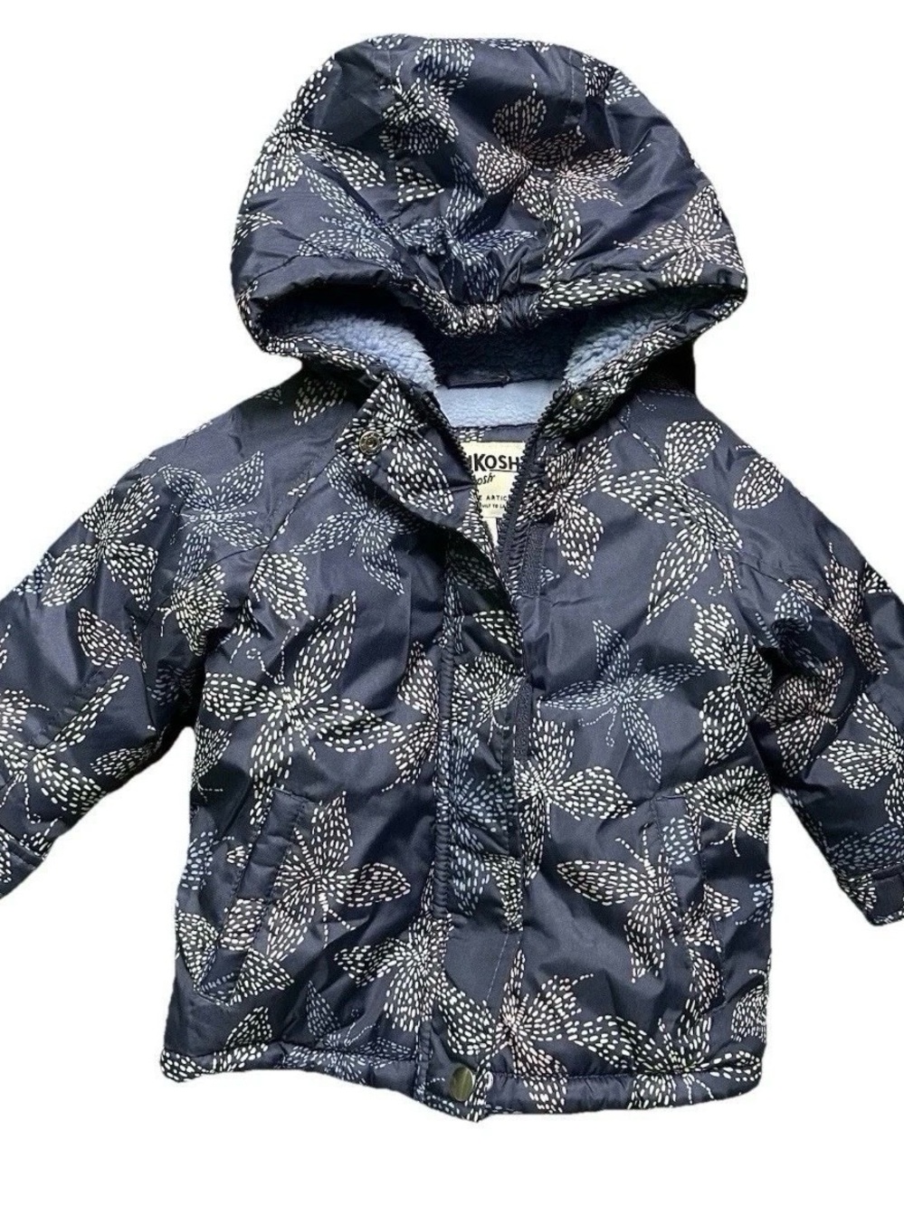 Oshkosh Toddler Girl Navy Winter Puffer Jacket Butterflies Size 12-18 Months